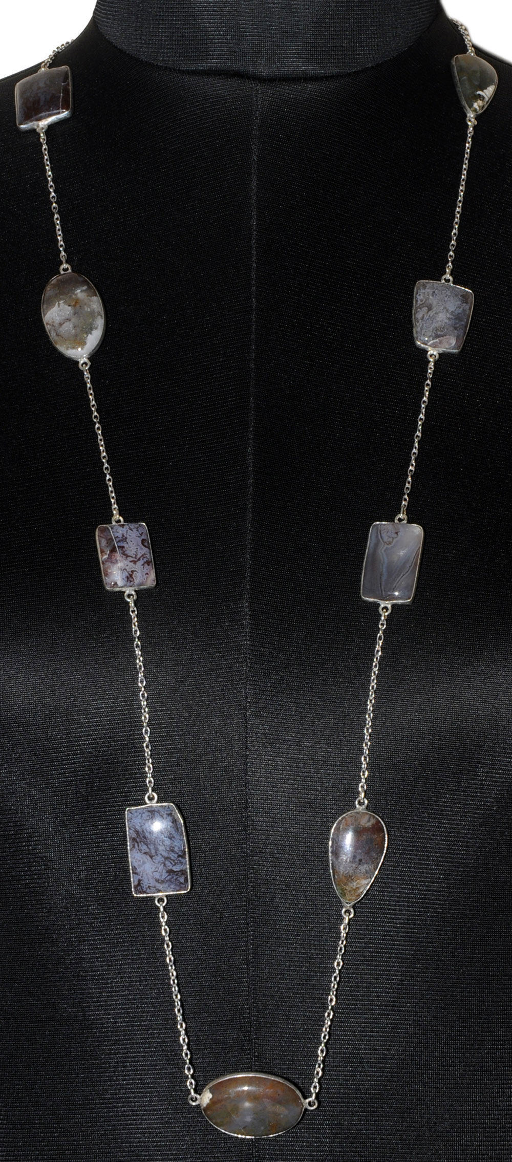 Moss Agate Gemstone Studded Chain In . Sterling Silver Overlay