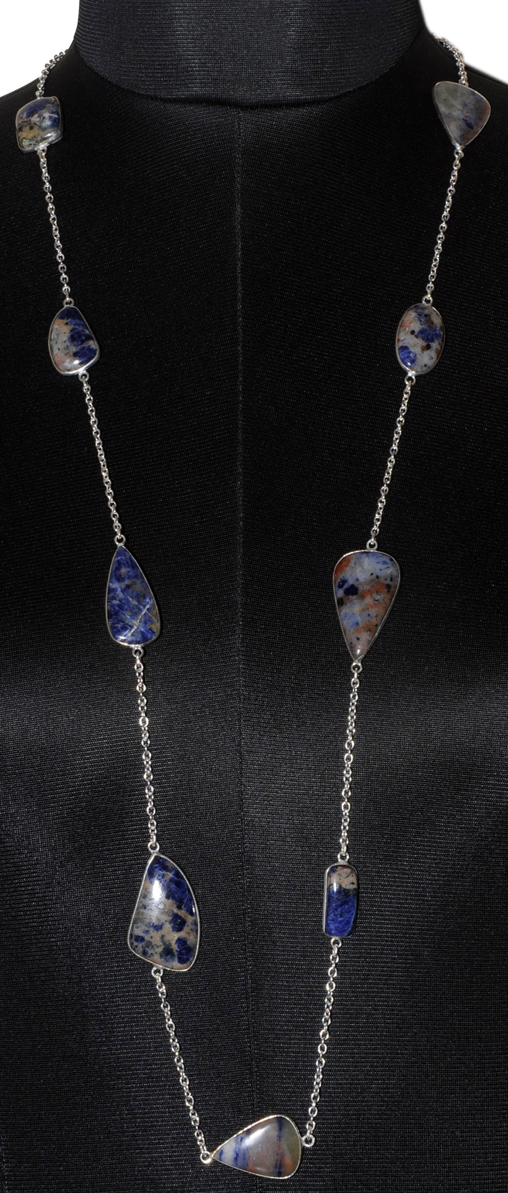 Dumortierite Gemstone Studded Chain In . Sterling Silver Overlay
