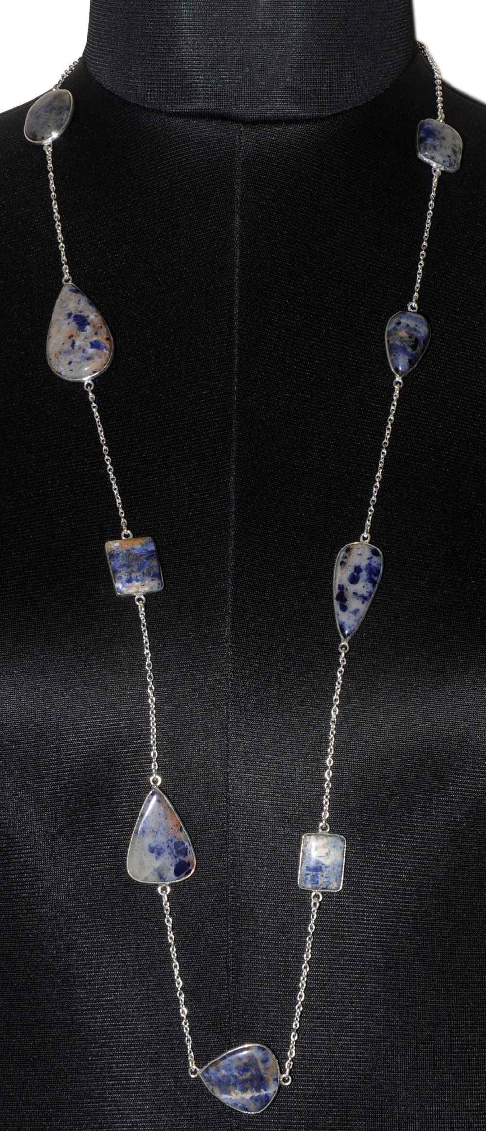 Dumortierite Gemstone Studded Chain In . Sterling Silver Overlay