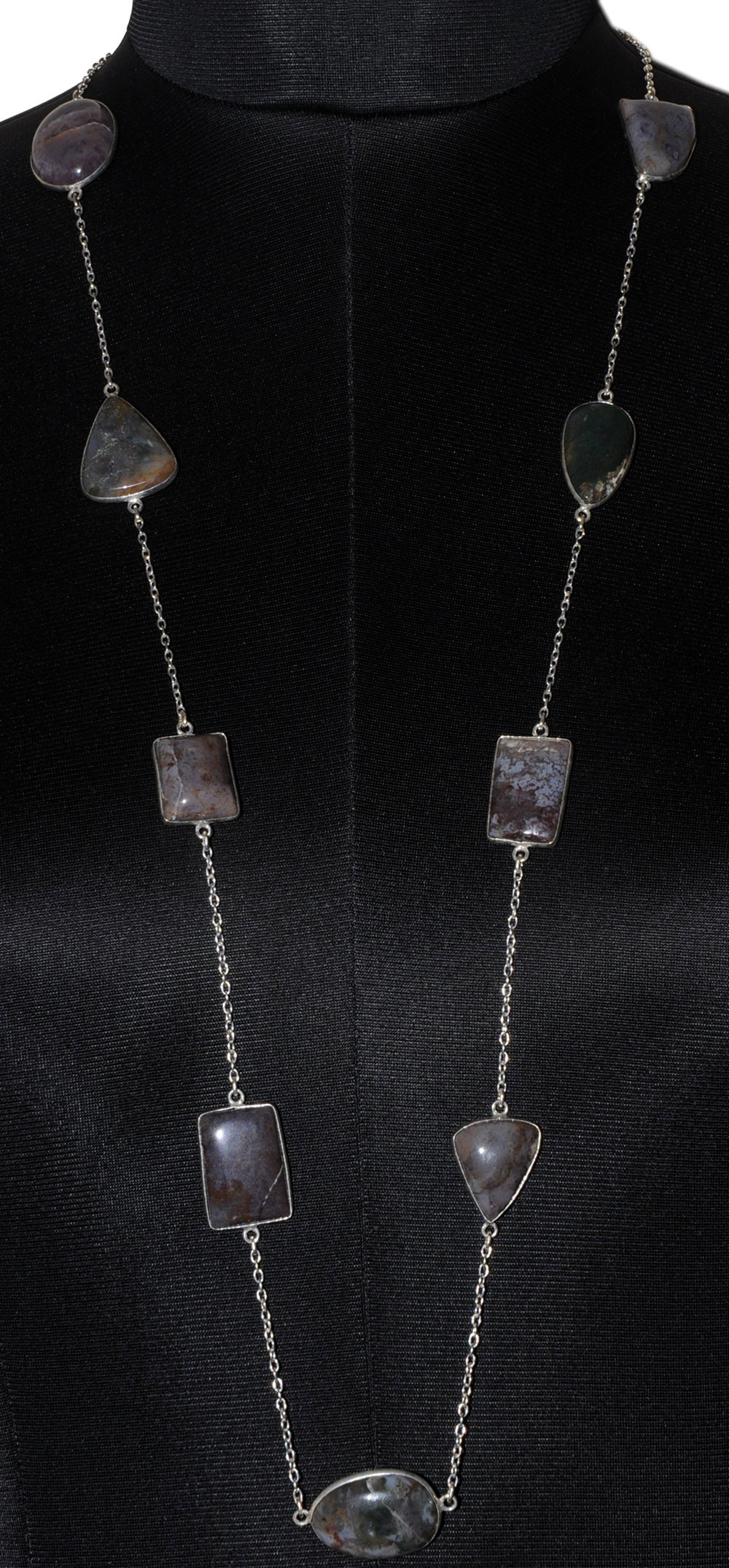 Moss Agate Gemstone Studded Chain In . Sterling Silver Overlay