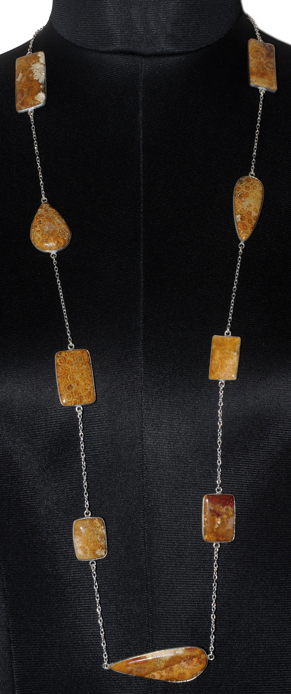 Fossil Coral Gemstone Studded Chain In . Sterling Silver Overlay