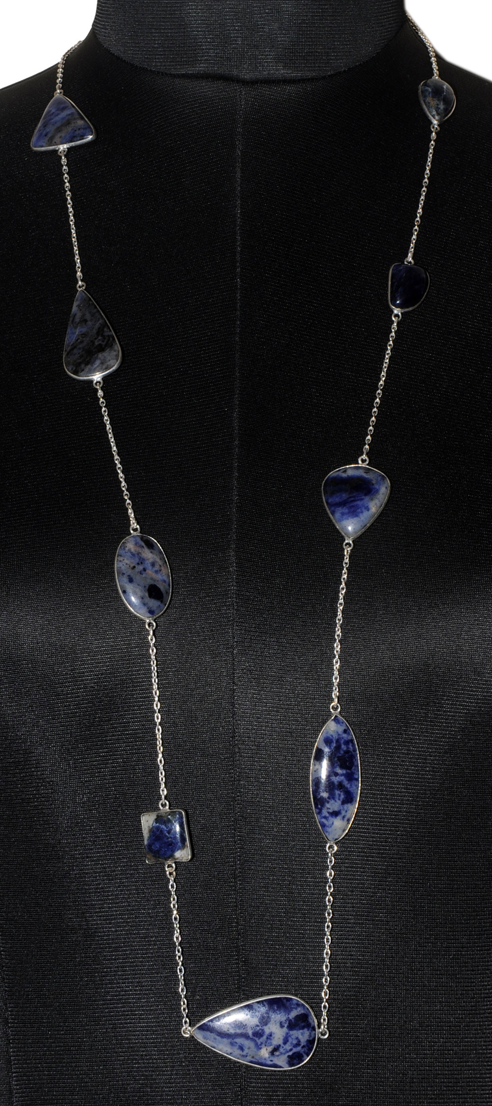 Dumortierite Gemstone Studded Chain In . Sterling Silver Overlay