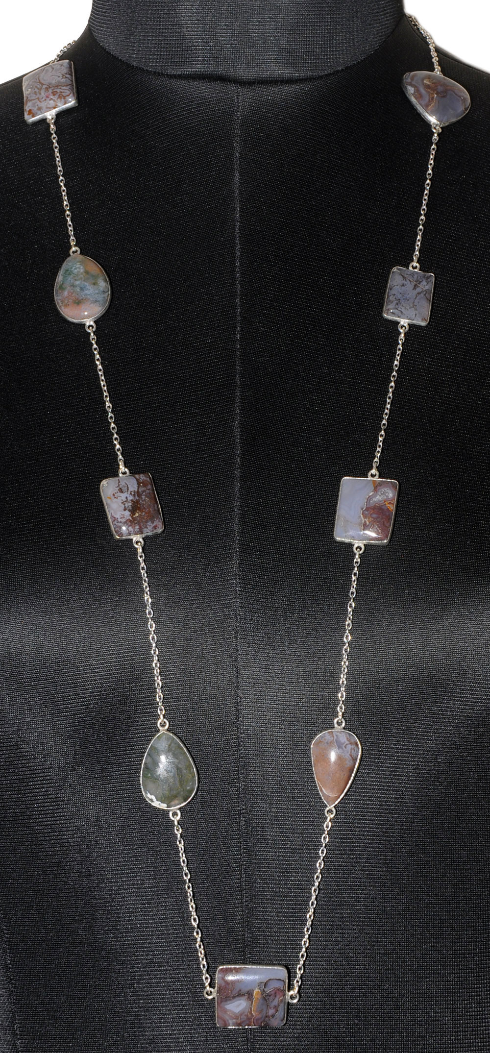 Moss Agate Gemstone Studded Chain In . Sterling Silver Overlay