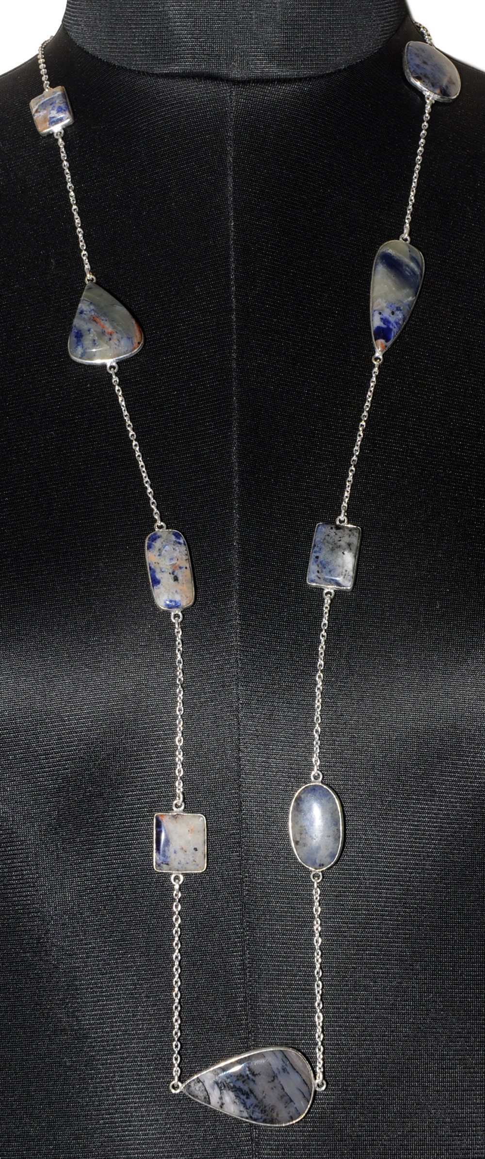 Dumortierite Gemstone Studded Chain In . Sterling Silver Overlay