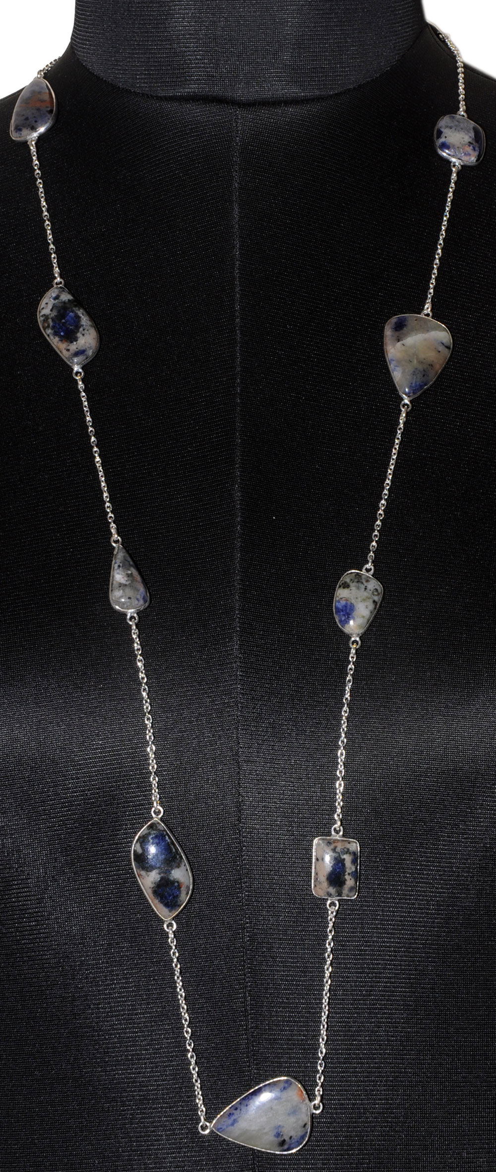 Dumortierite Gemstone Studded Chain In . Sterling Silver Overlay