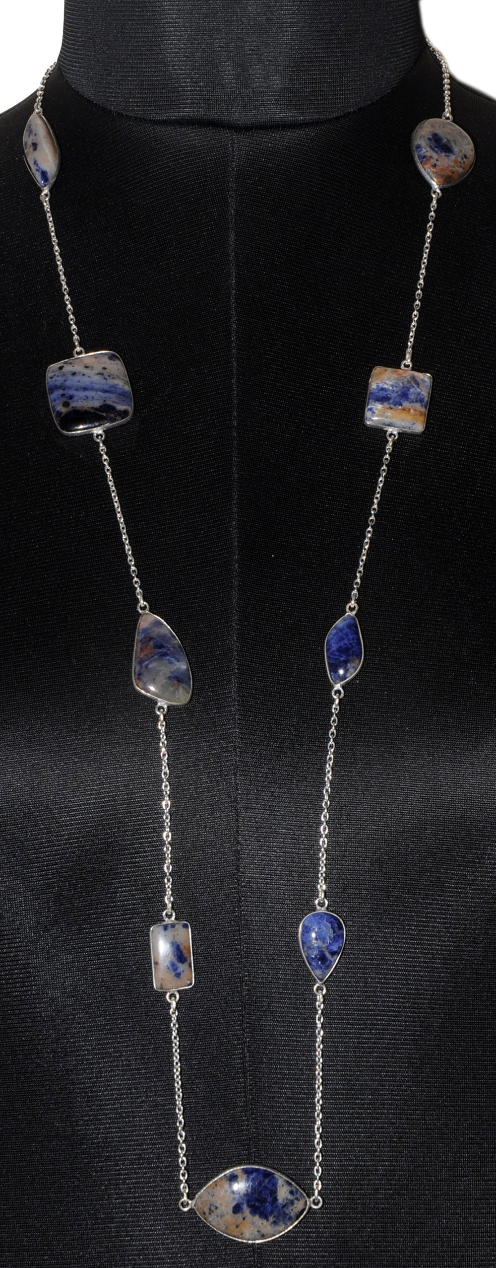 Dumortierite Gemstone Studded Chain In . Sterling Silver Overlay