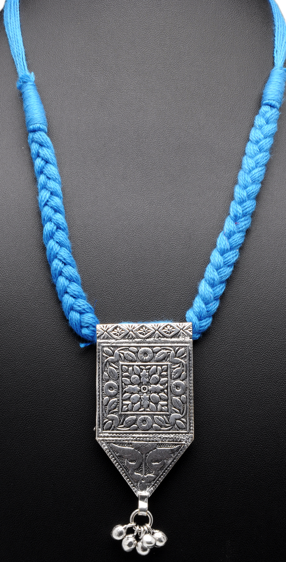 Oxidized Silver Plated Necklace With Adjustable Silk tassel