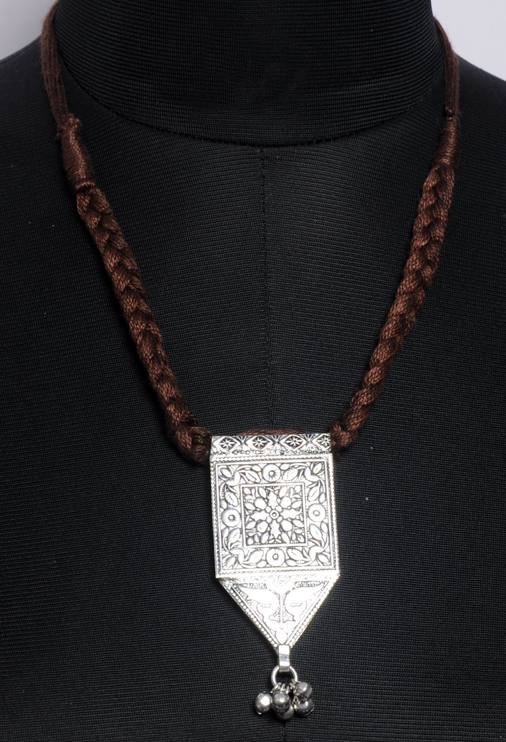 Oxidized Silver Plated Necklace With Adjustable Silk tassel