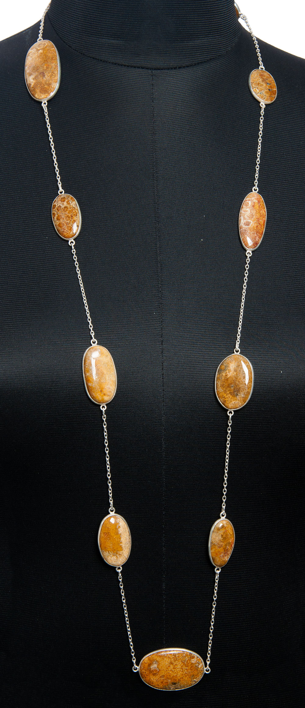 Fossil Coral gemstone  chain made in .925 sterling silver overlay metal