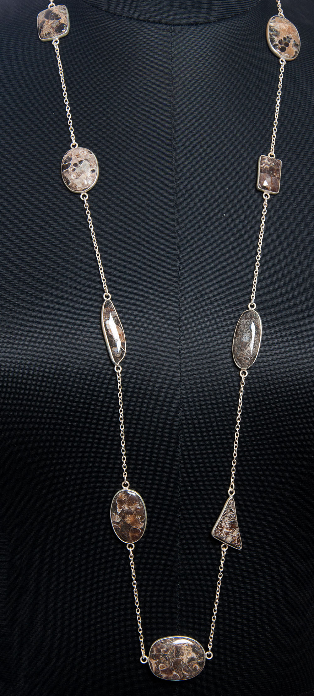 Turritella Jasper gemstone chain in .925 sterling silver overlay metal