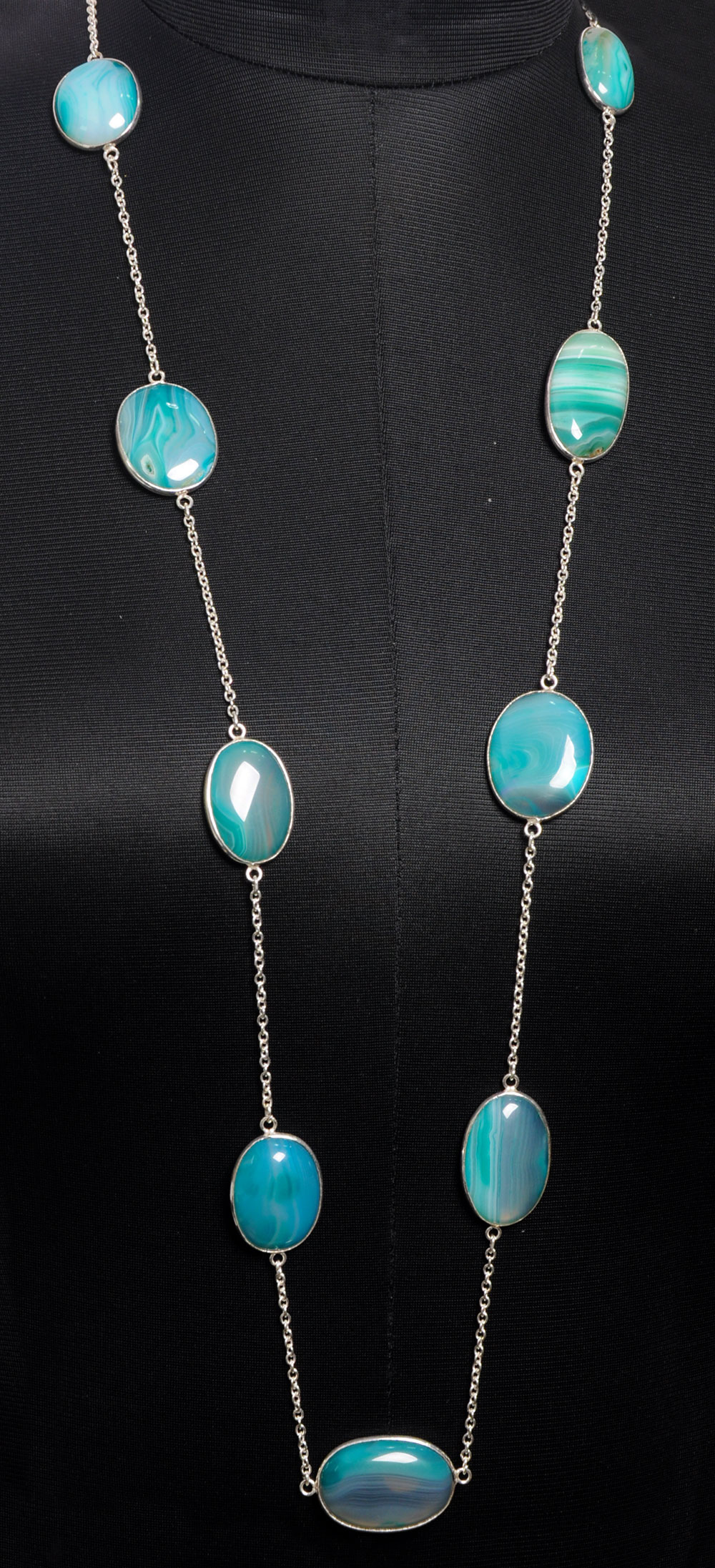 Green Banded Agate gemstone  chain in .925 sterling silver overlay metal