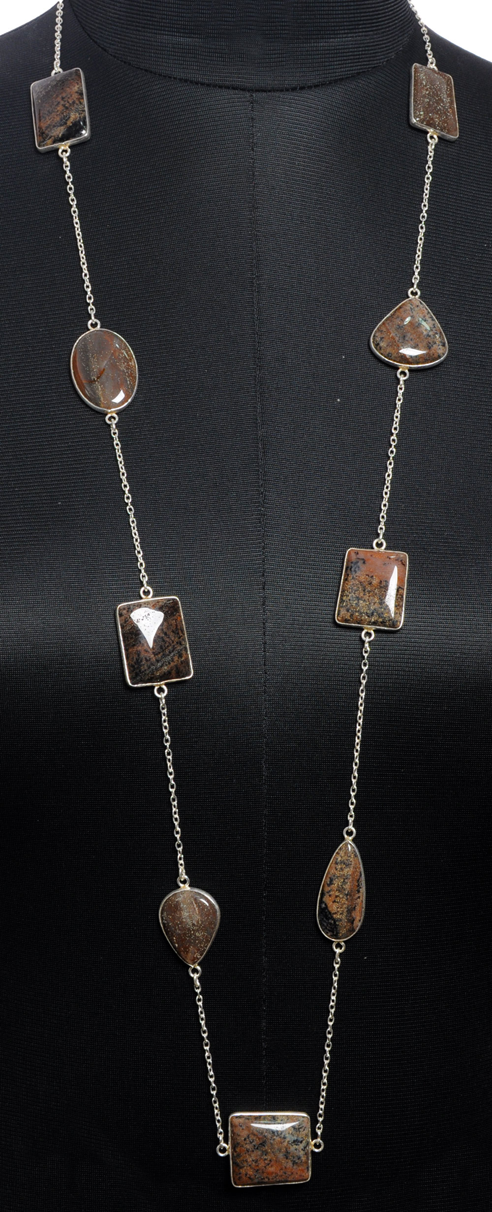 Iron Tiger Eye gemstone  chain made in .925 sterling silver overlay metal