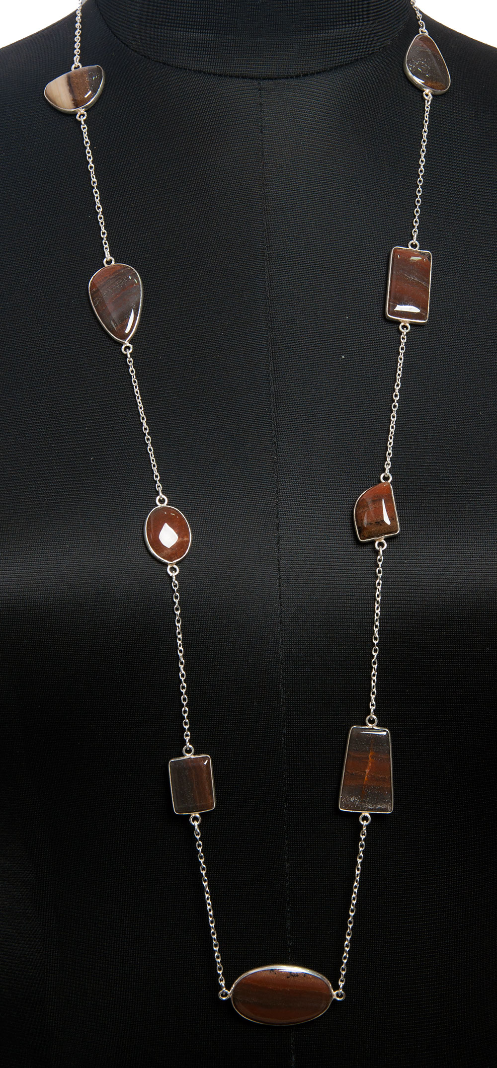 Iron Tiger Eye gemstone  chain made in .925 sterling silver overlay metal