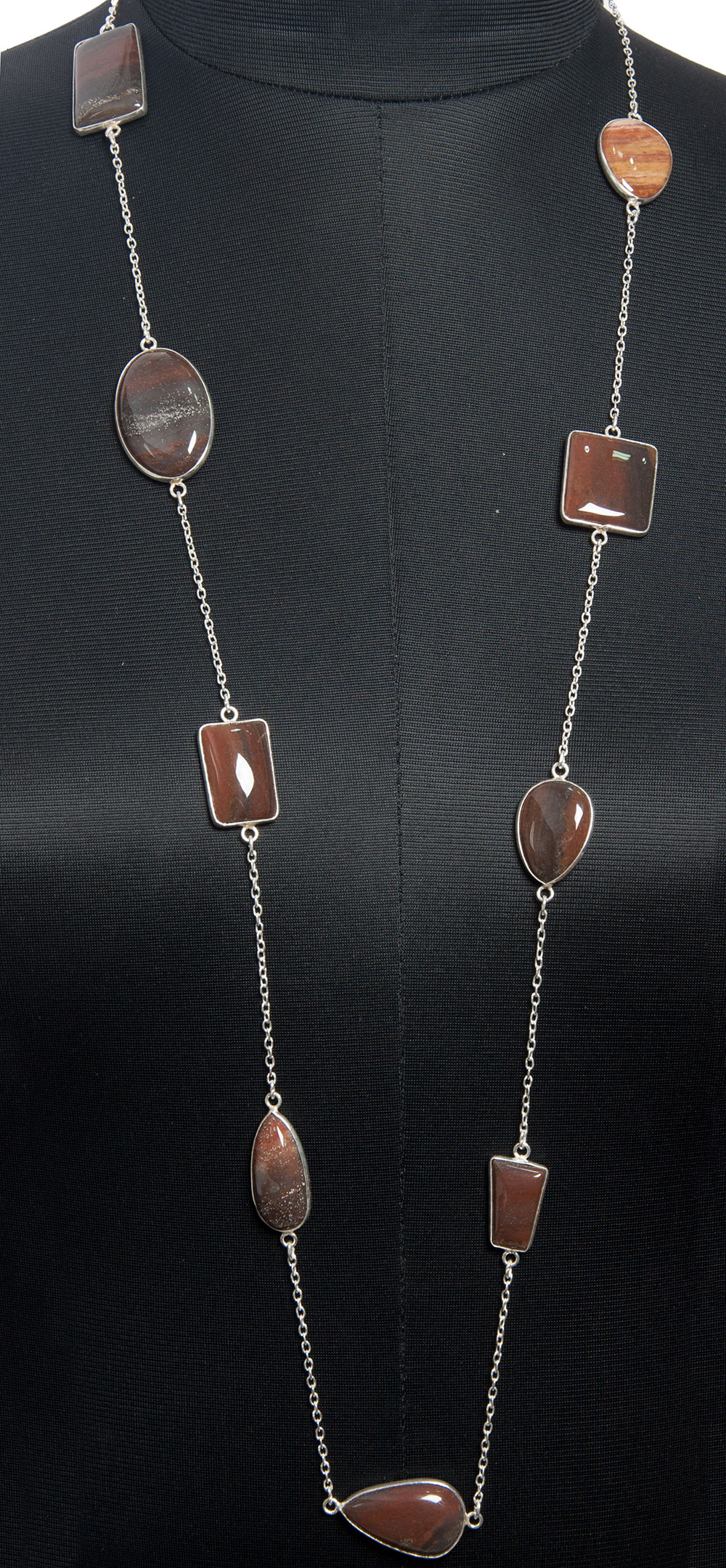 Iron Tiger Eye gemstone  chain made in .925 sterling silver overlay metal