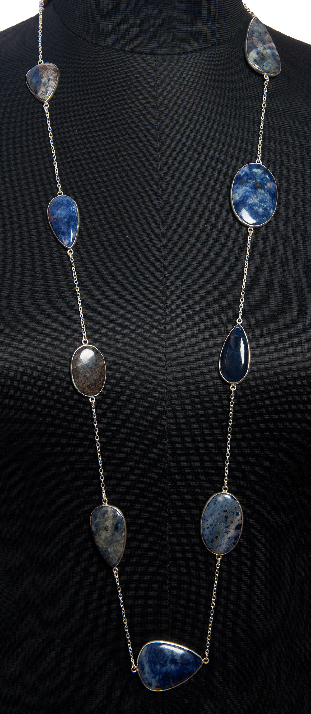 Dumortierite gemstone  chain made in .925 sterling silver overlay metal