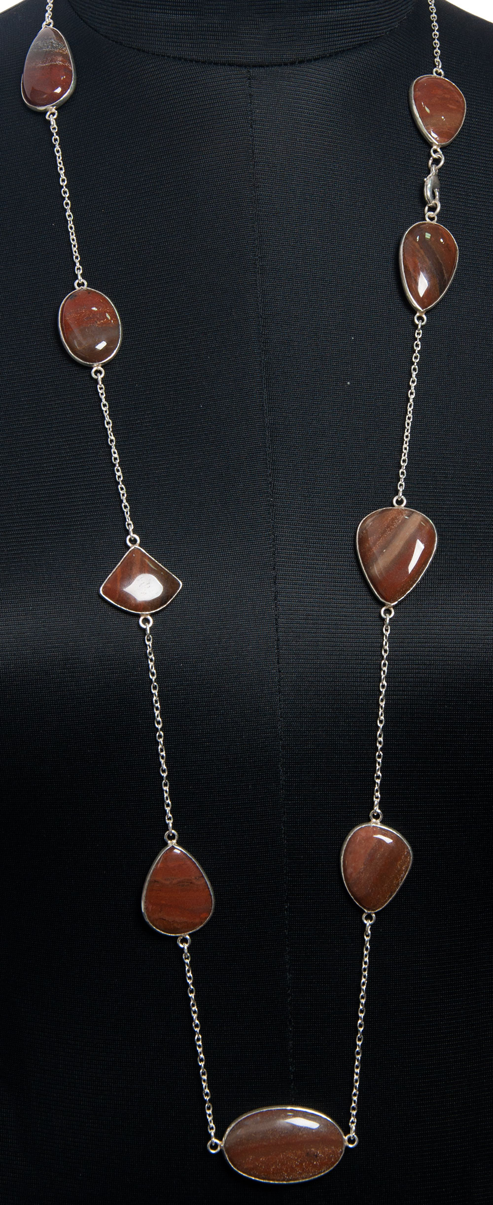 Iron Tiger Eye gemstone chain made in .925 sterling silver overlay metal