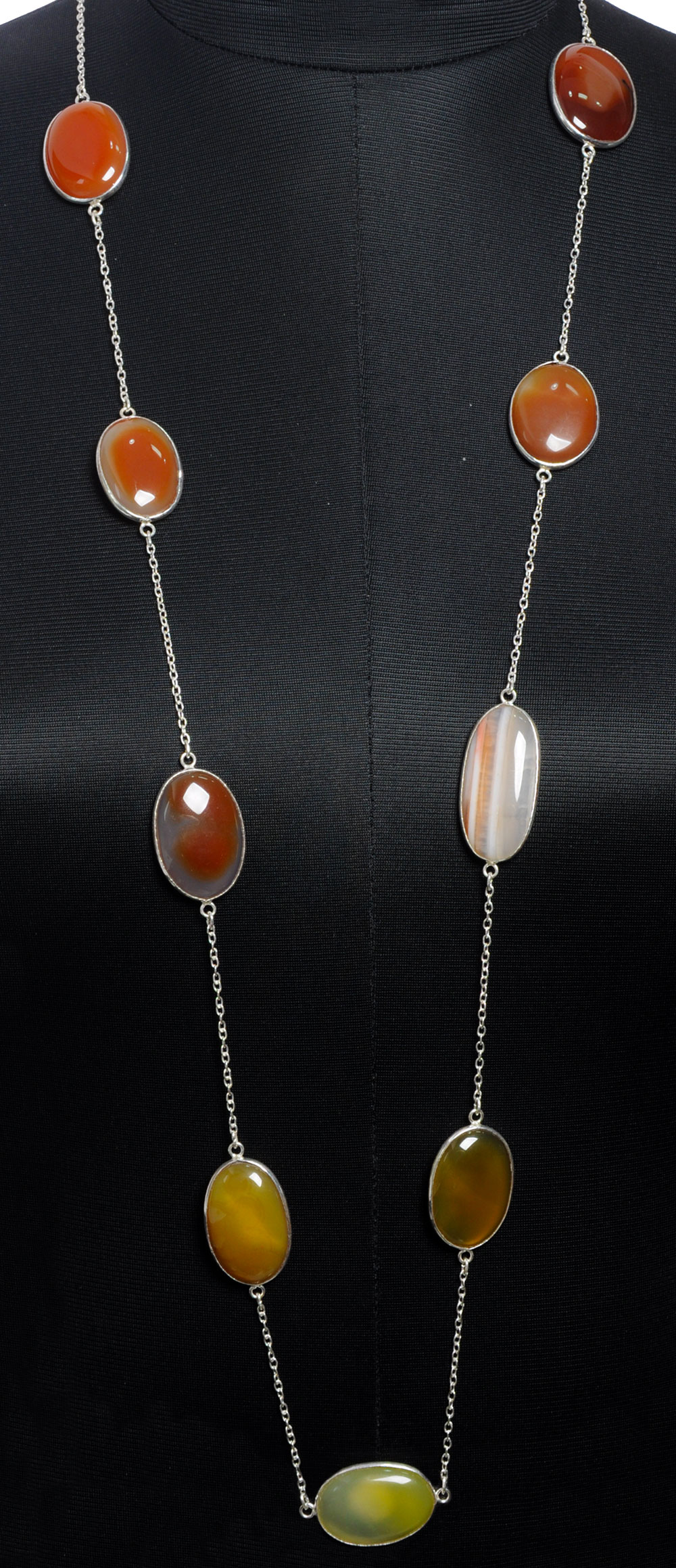 Banded Agate & Onyx gemstone  chain in .925 sterling silver overlay metal