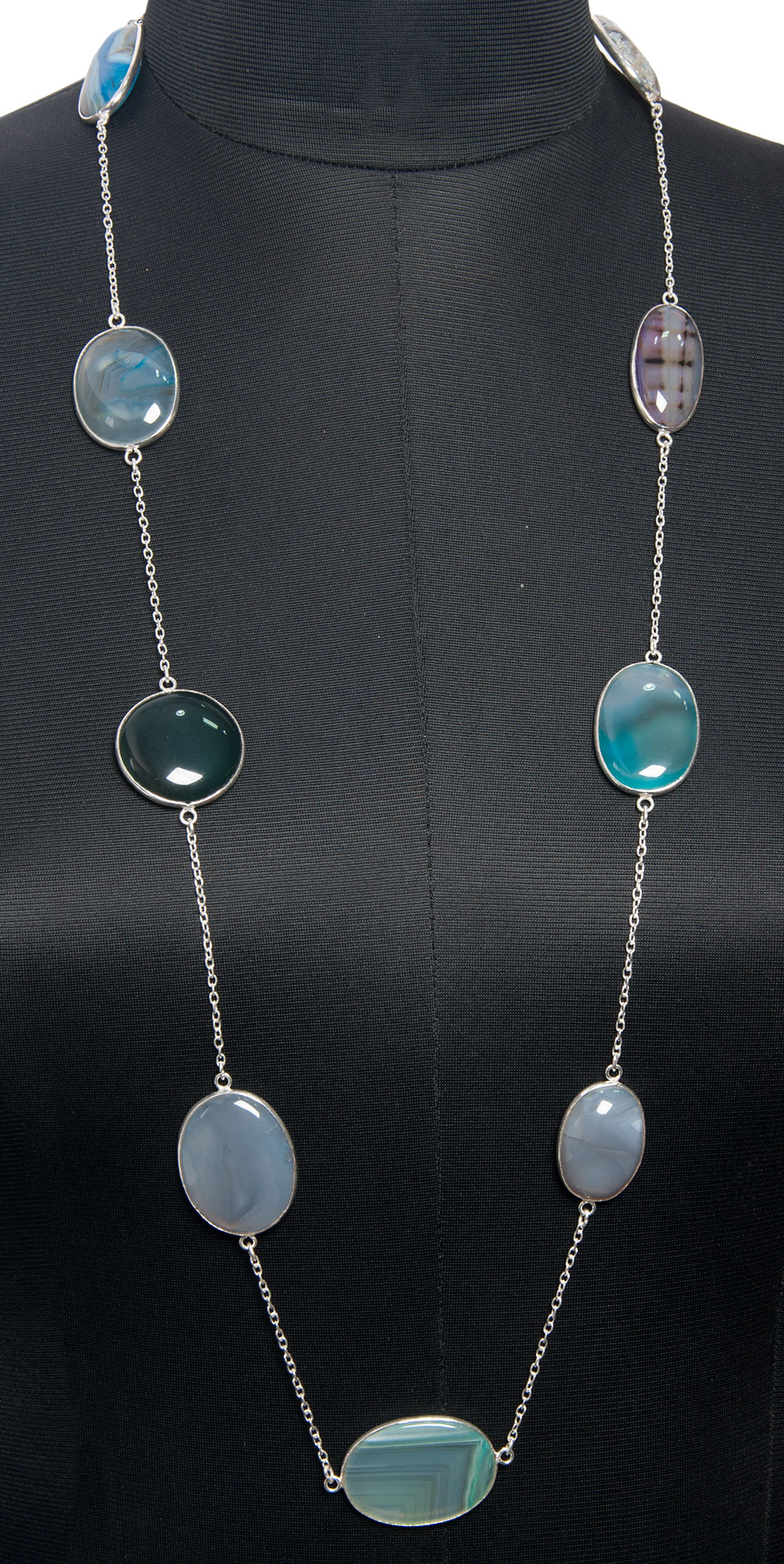 Banded Agate gemstone  chain made in .925 sterling silver overlay metal