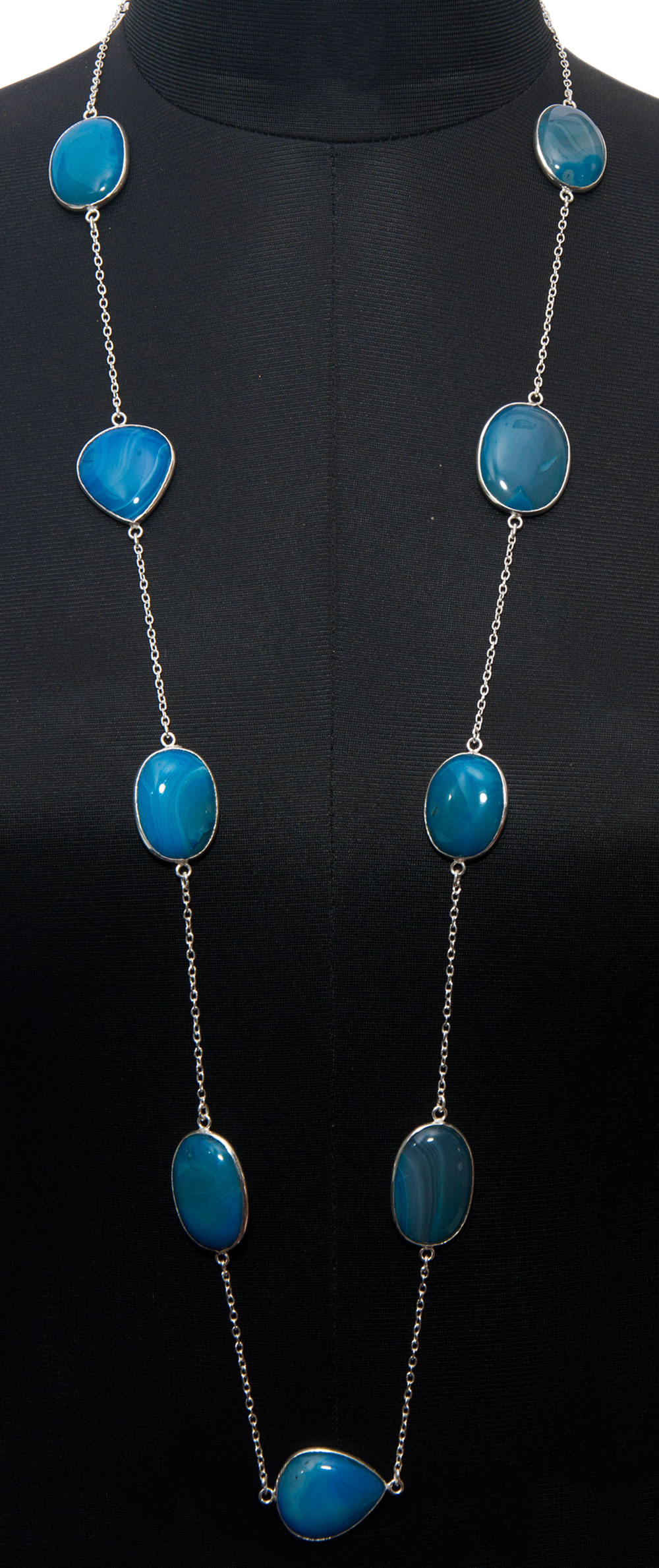 Blue Banded Agate gemstone  chain in .925 sterling silver overlay metal