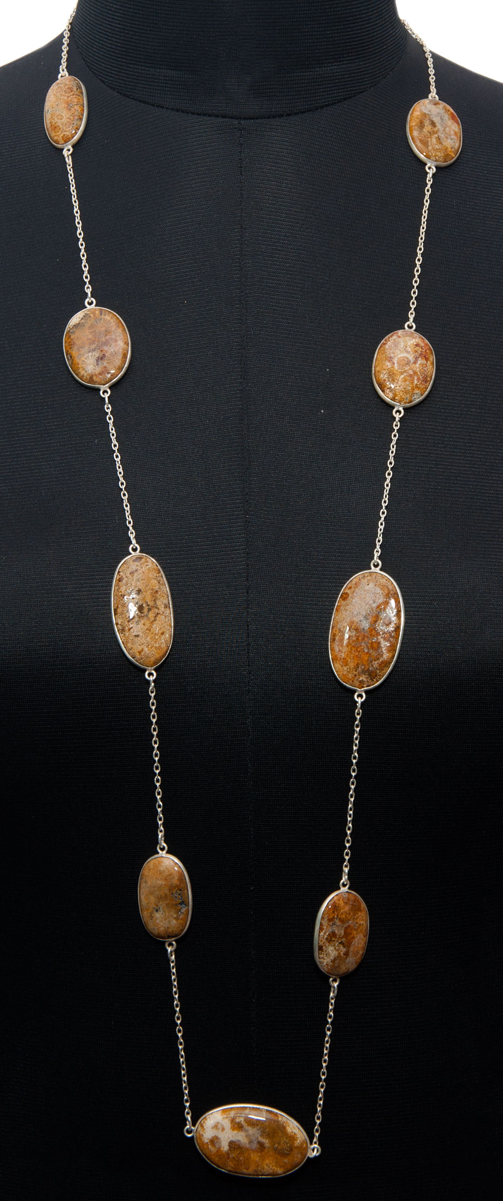 Fossil Coral gemstone  chain made in .925 sterling silver overlay metal