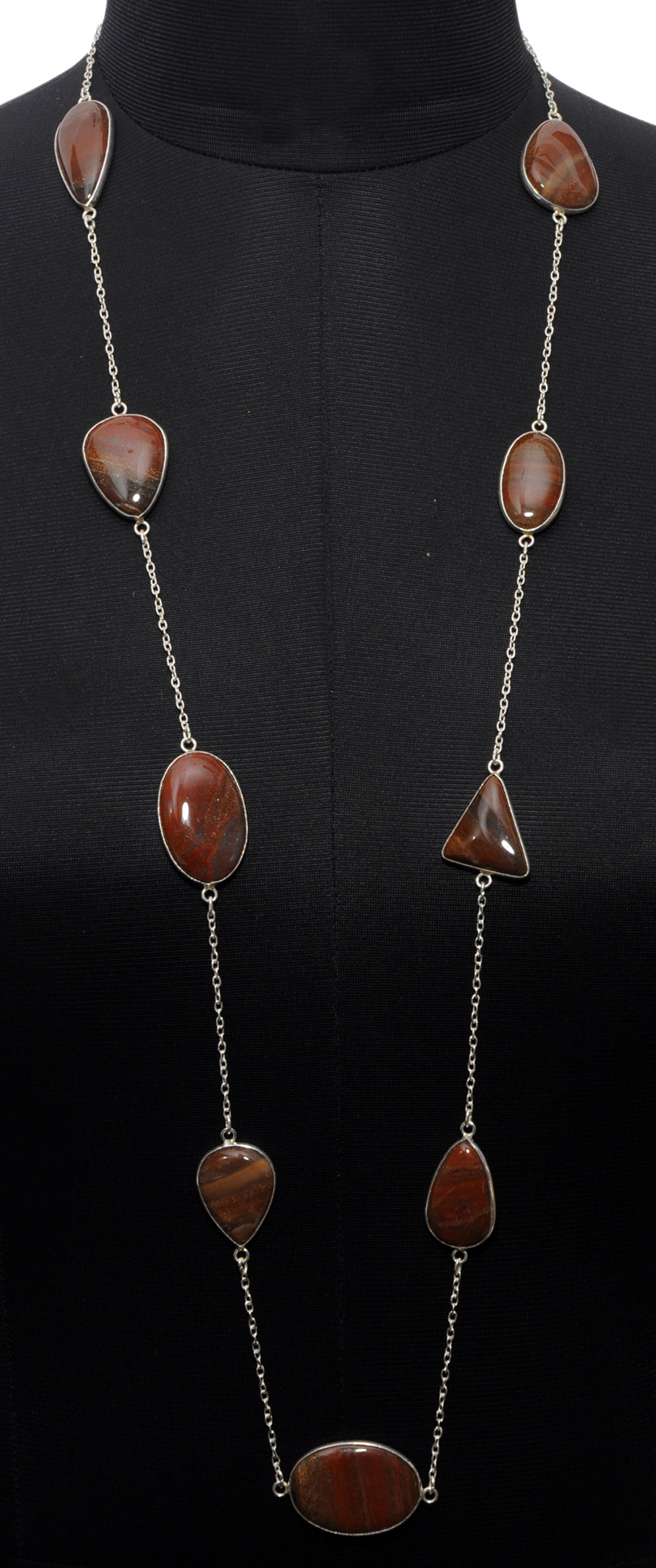 Iron Tiger Eye gemstone  chain in .925 sterling silver overlay metal