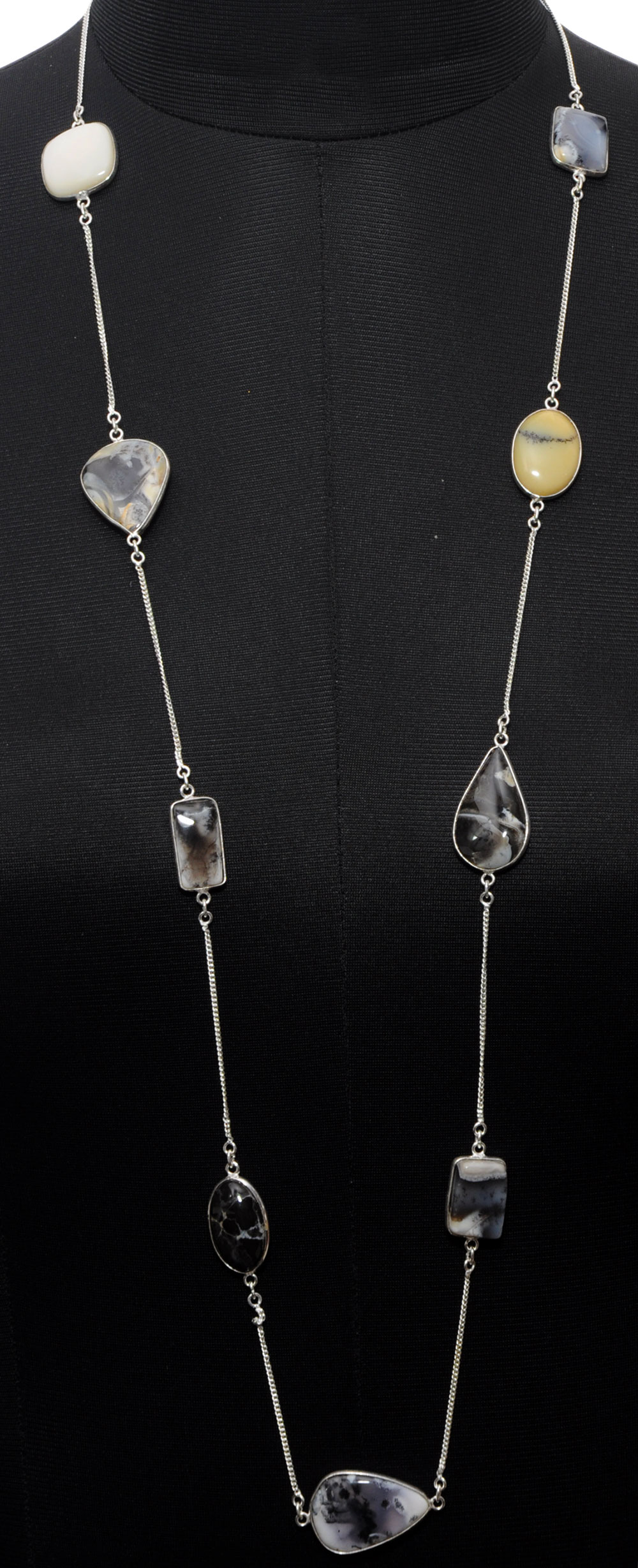 Dendritic Agate gemstone  chain in .925 sterling silver overlay metal