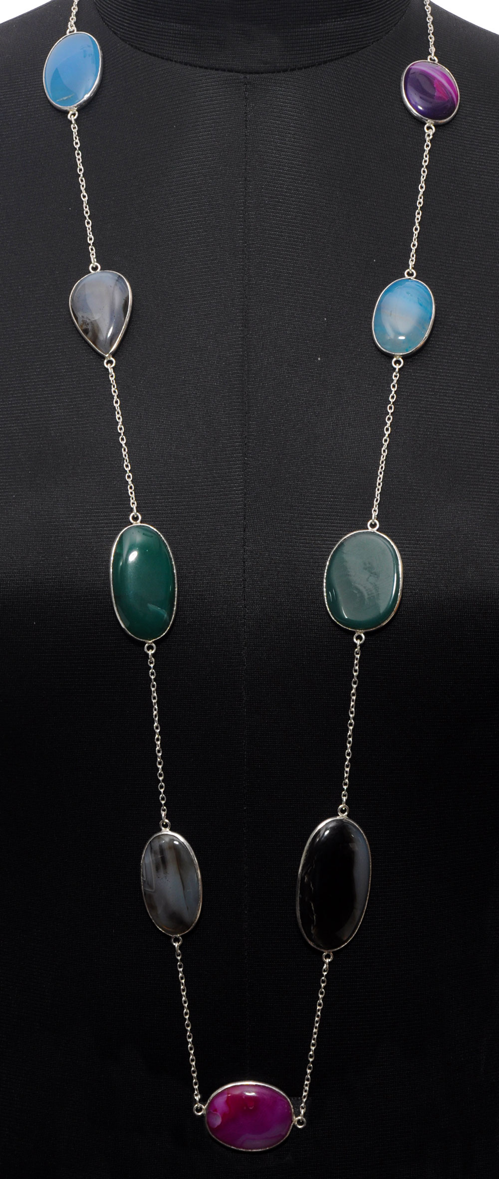 Banded Agate & Onyx gemstone  chain in .925 sterling silver overlay metal