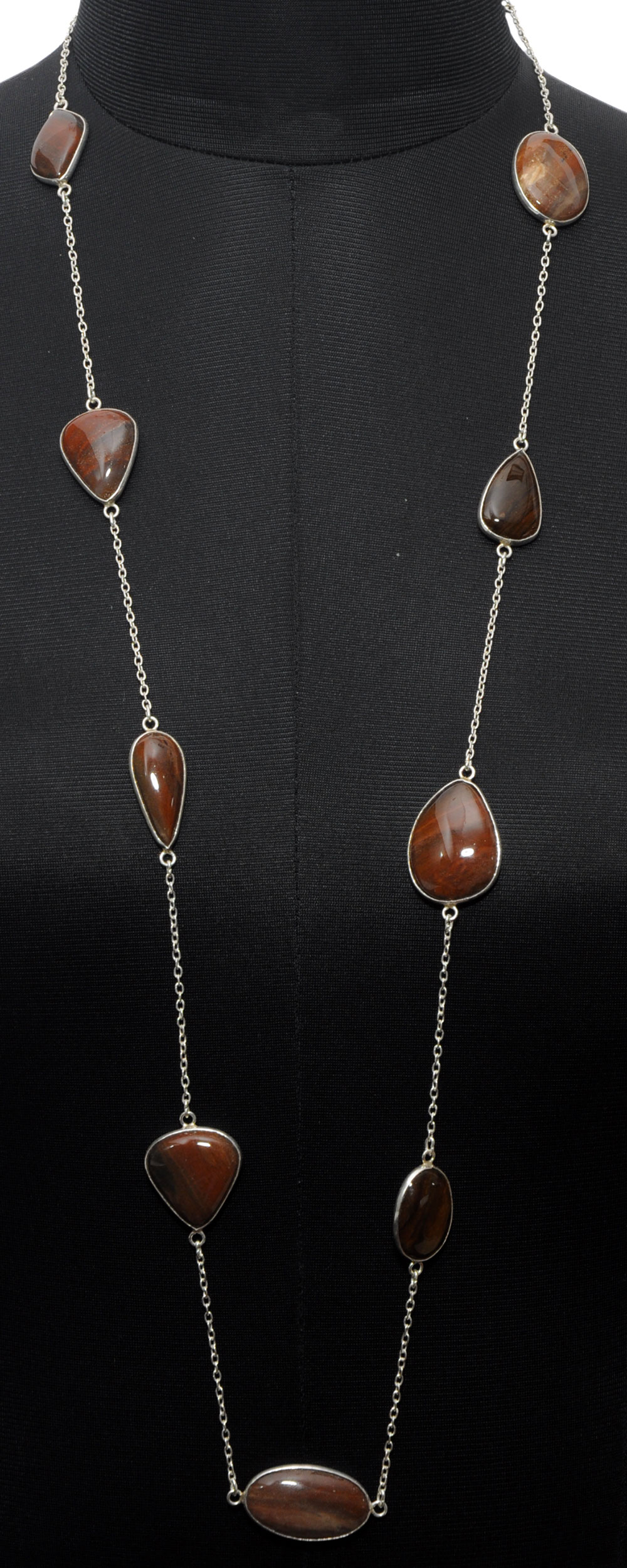 Iron Tiger Eye gemstone  chain made in .925 sterling silver overlay metal