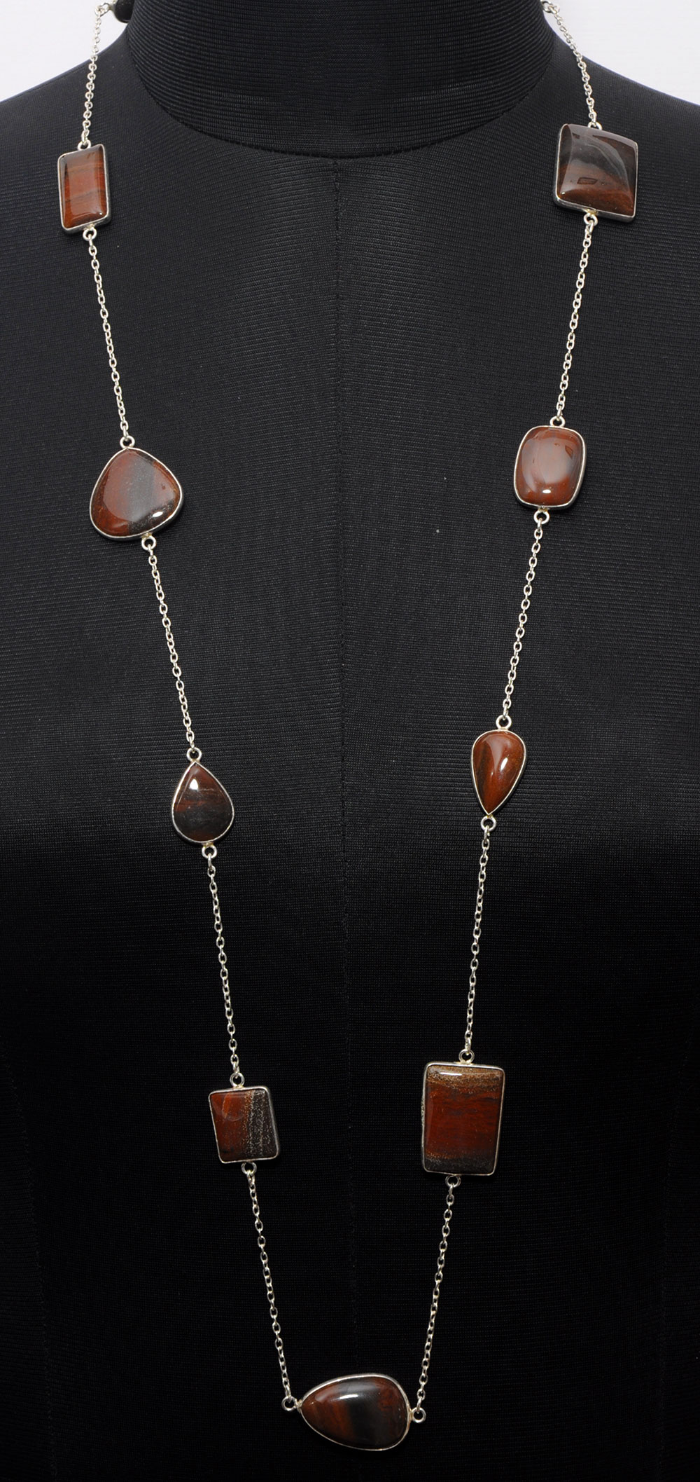 Iron Tiger Eye gemstone  chain made in .925 sterling silver overlay metal