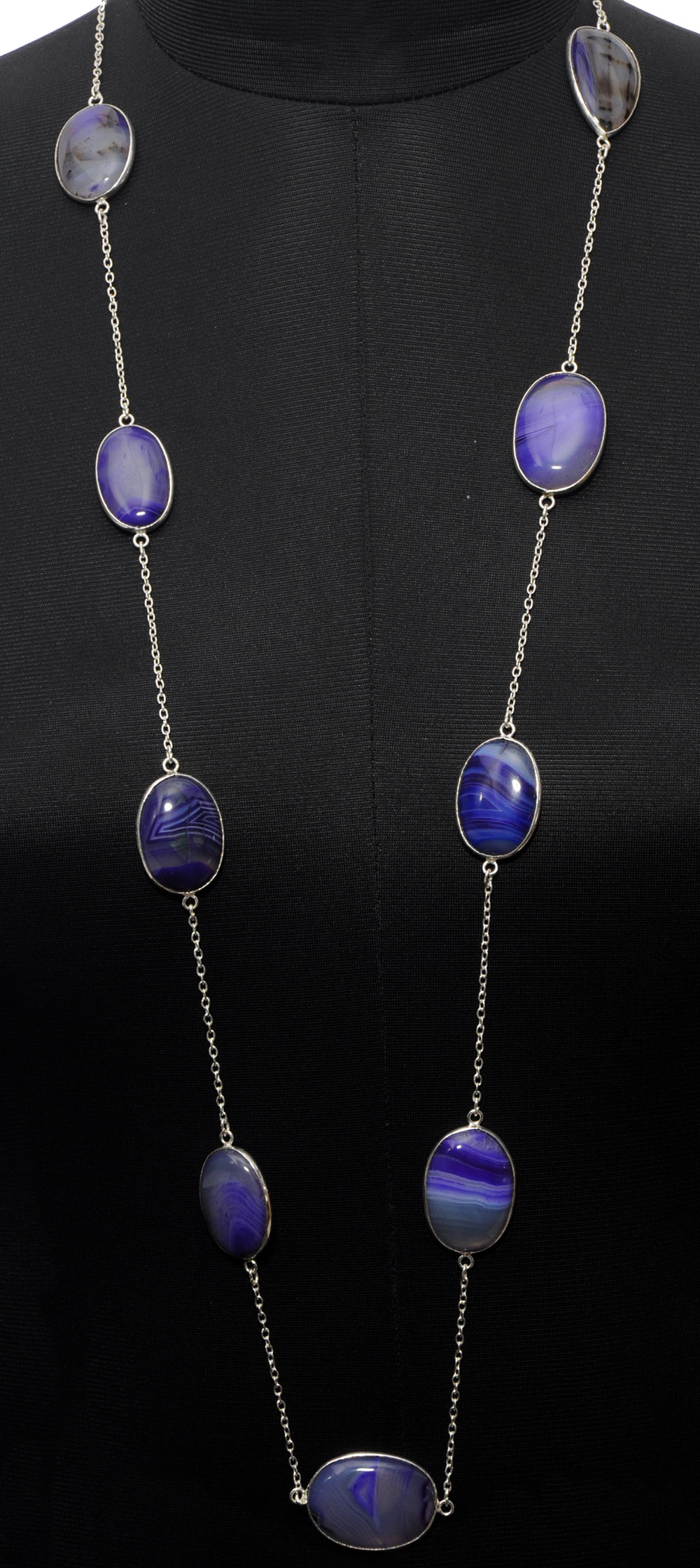 Blue Banded Agate gemstone  chain in .925 sterling silver overlay metal