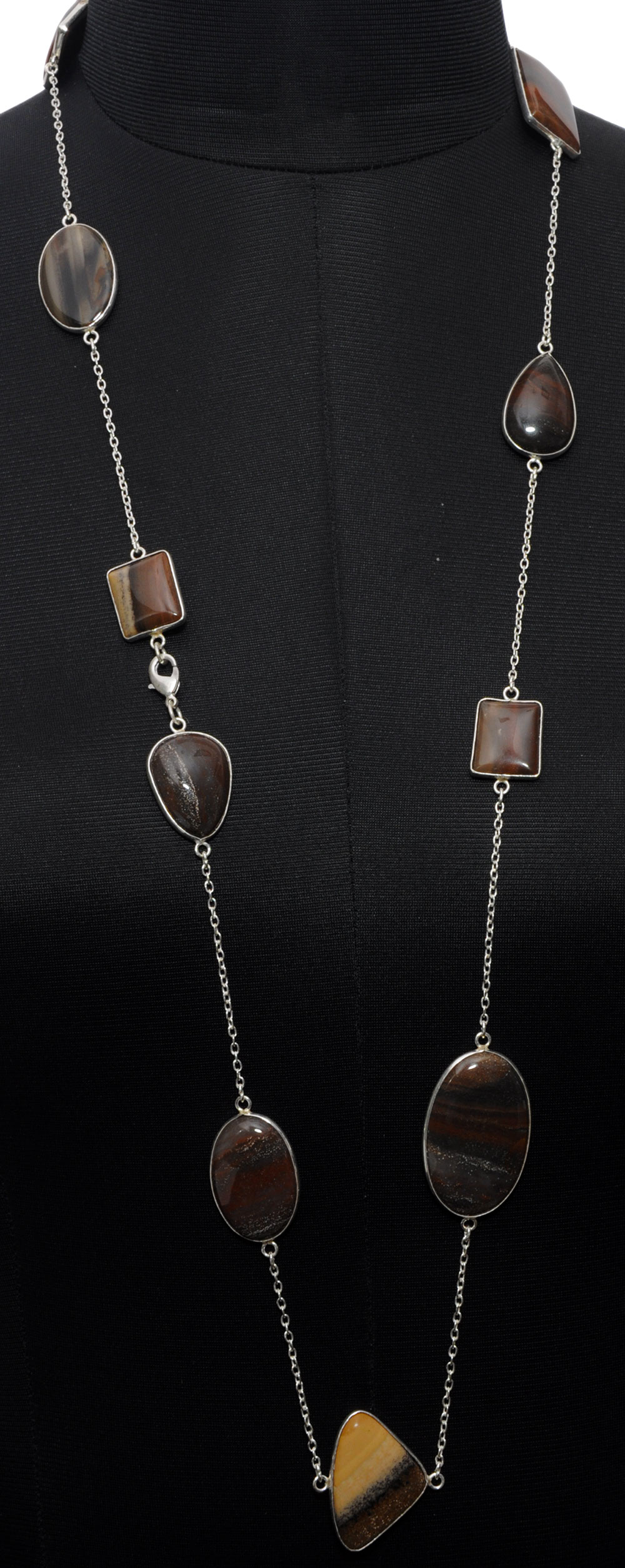 Iron Tiger Eye gemstone  chain made in .925 sterling silver overlay metal
