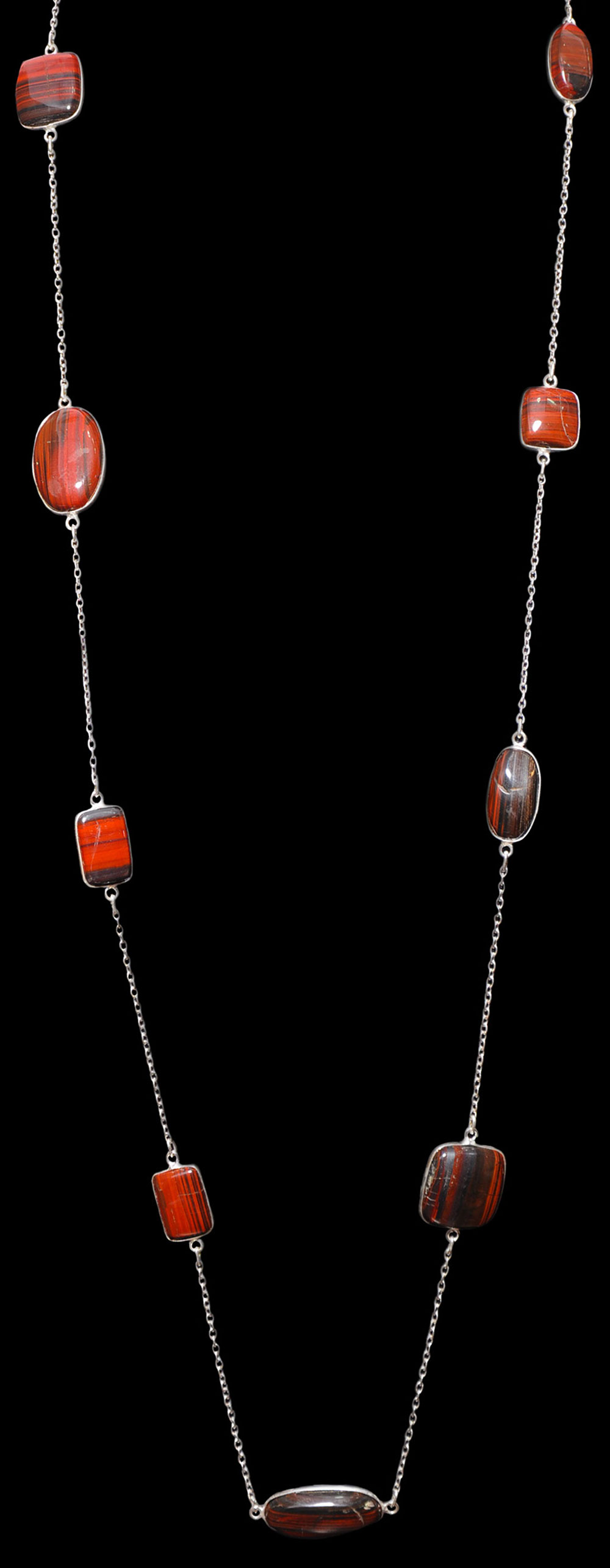 Iron Tiger Eye gemstone  chain made in .925 sterling silver overlay metal