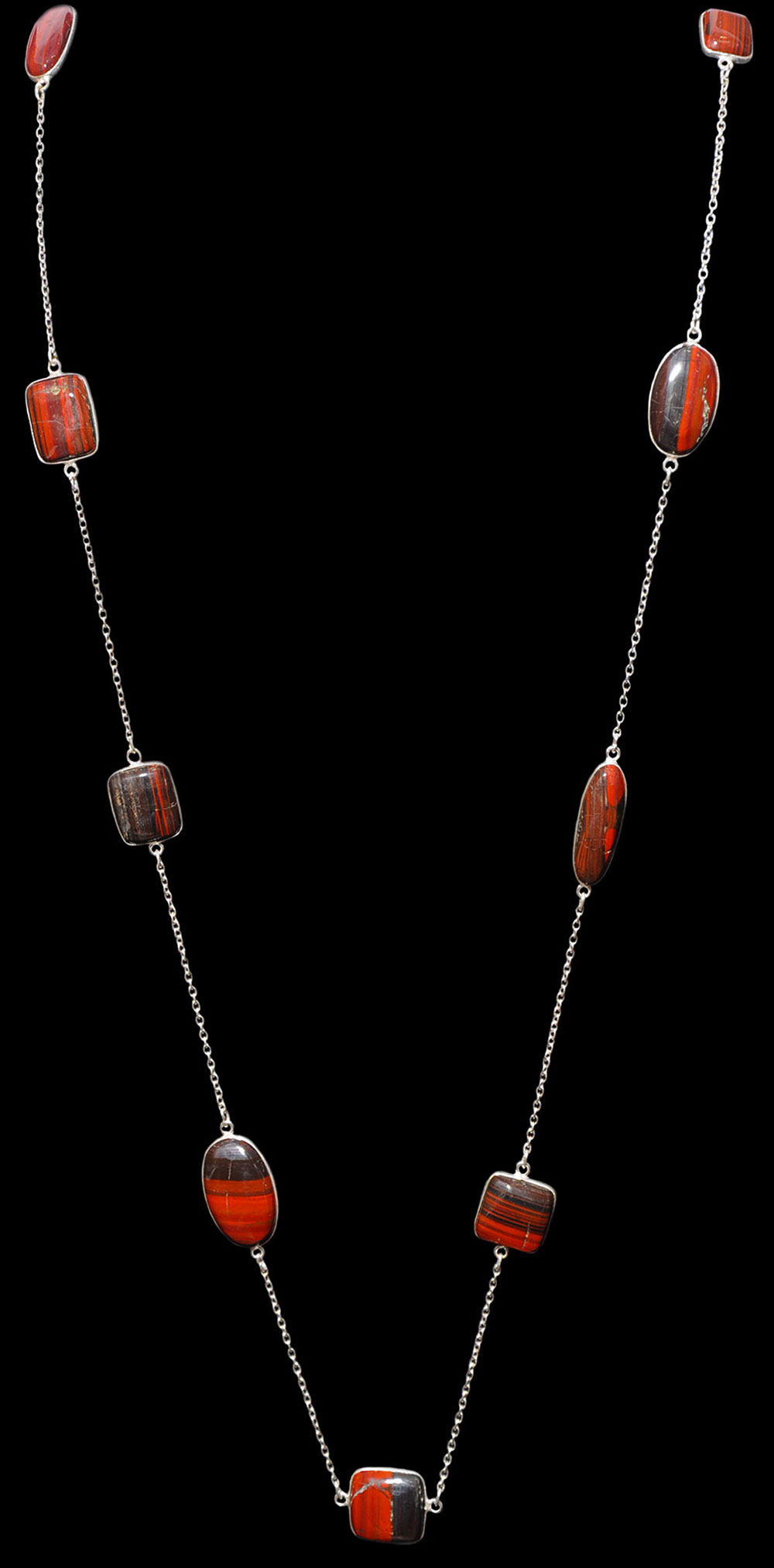 Iron Tiger Eye gemstone chain made in .925 sterling silver overlay metal