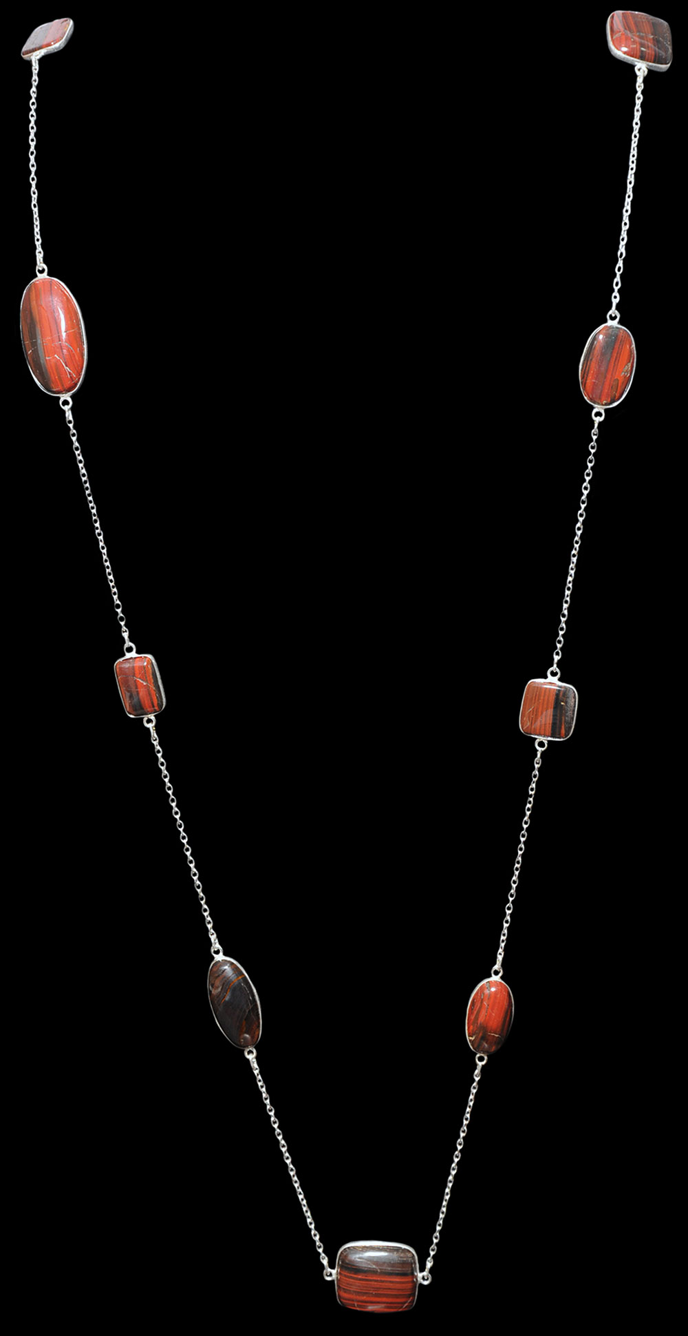 Iron Tiger Eye gemstone  chain made in .925 sterling silver overlay metal
