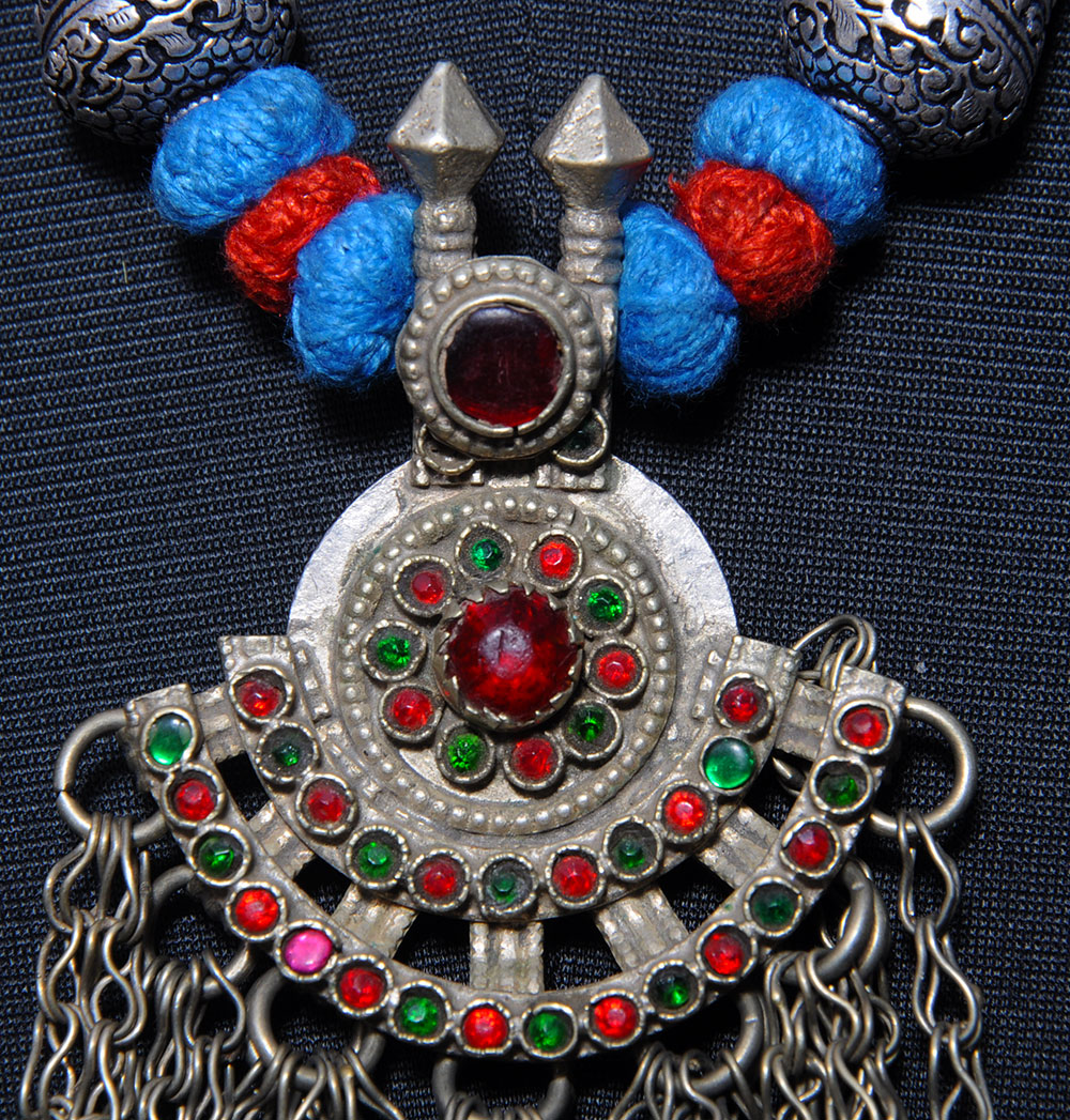 Red & Green Color Stone Afghani Style Earring In .925 Silver Overlay