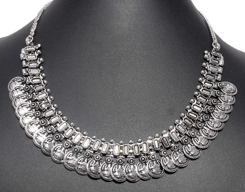 Gehna Handmade Stylish Oxidized Tribal Necklace In .925 Silver Overlay