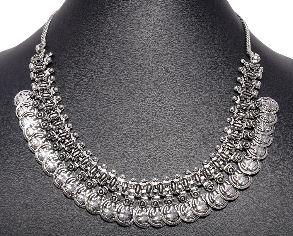 fashionable Oxidized Tribal Necklace In .925 Silver Overlay