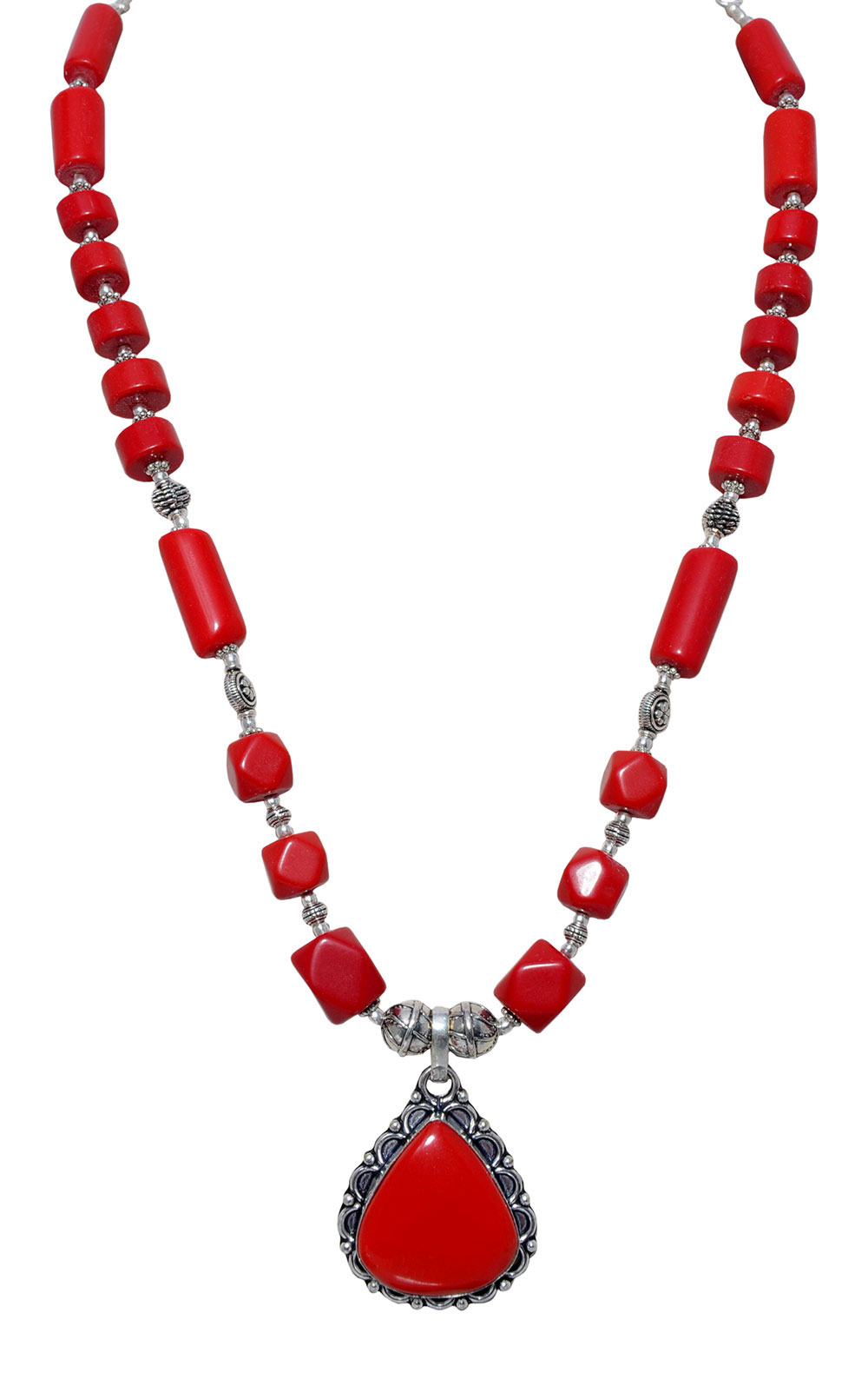 Red Jasper gemstone Bead Earring & necklace Set In .925 Silver Overlay