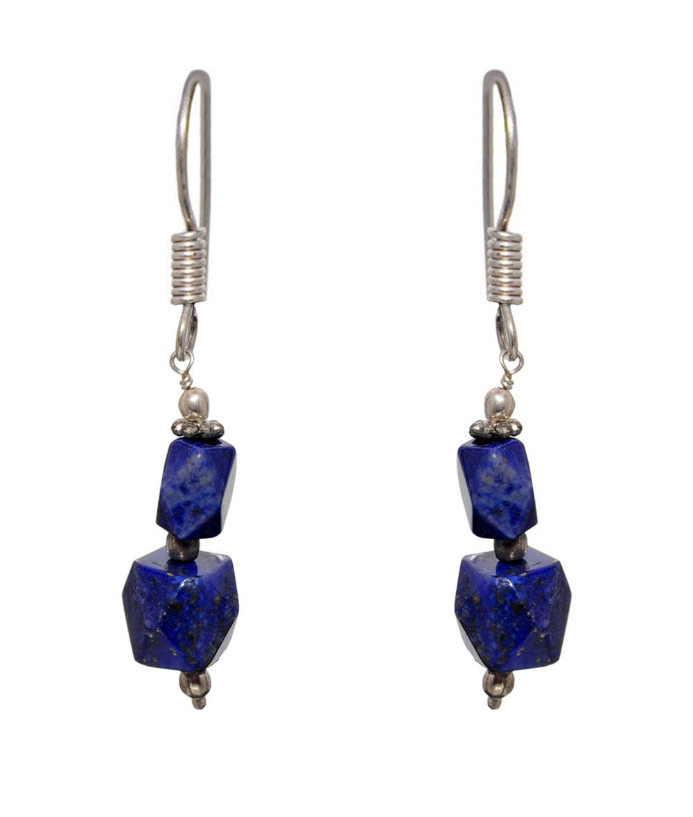 Lapis Lazuli Gemstone Bead Earring & Necklace Set In .925 Silver Overlay