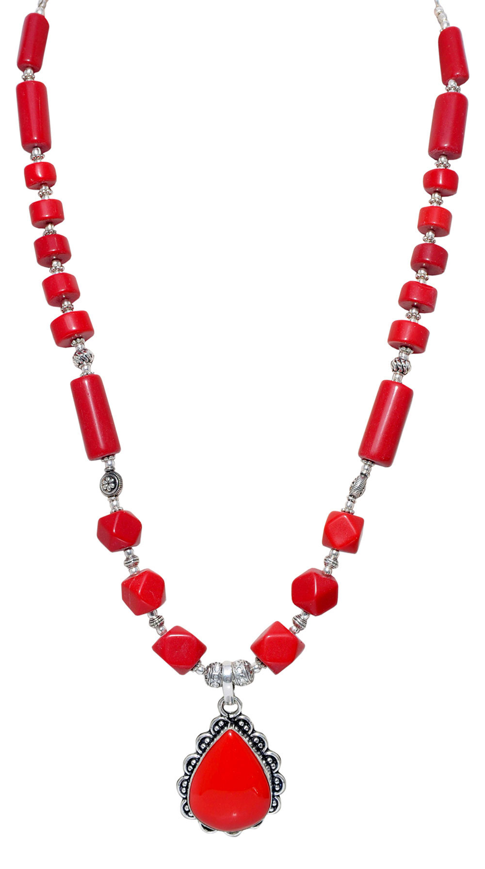 Necklace & Earring of Red Jasper Bead In Silver
