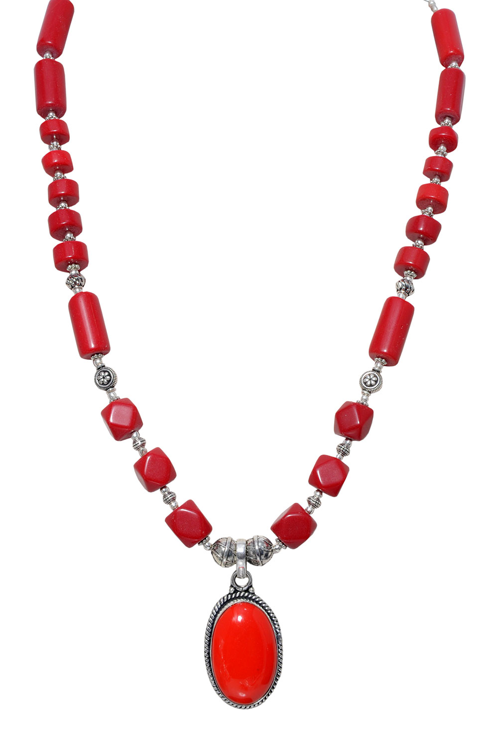 Red Jasper gemstone Bead Earring & necklace Set In .925 Silver Overlay