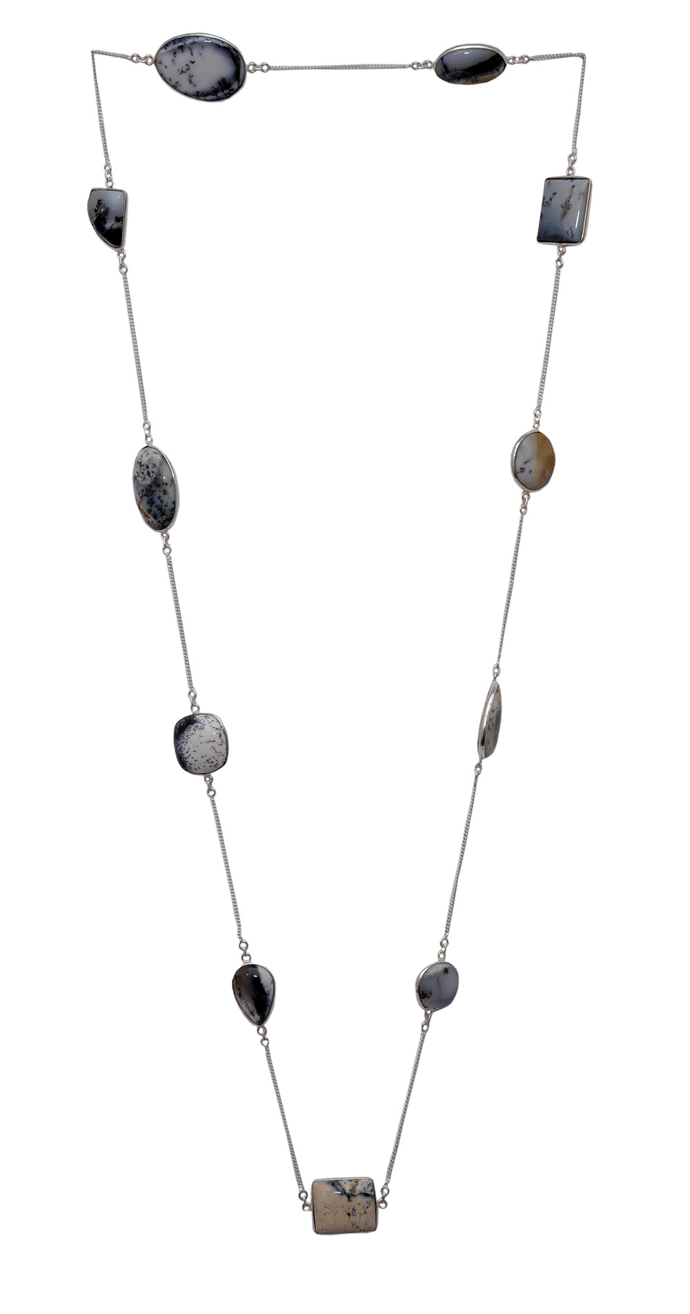 Dendritic Agate gemstone Chain In .925 Sterling Silver Overlay