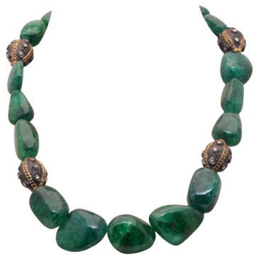 Emerald Spinel & Moisanite Polikes Studded 925 Sterling Silver Necklace
