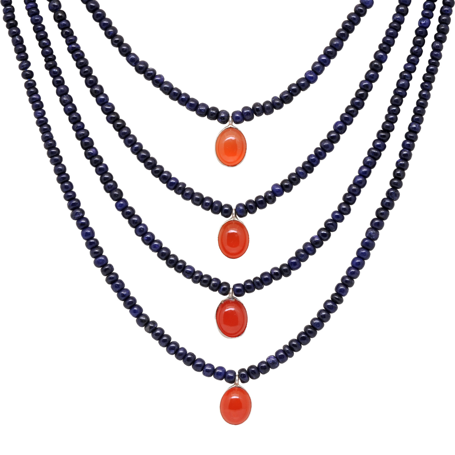 4 Row Of Blue Sapphire & Carnelian Gemstone Beads Necklace - Image 5