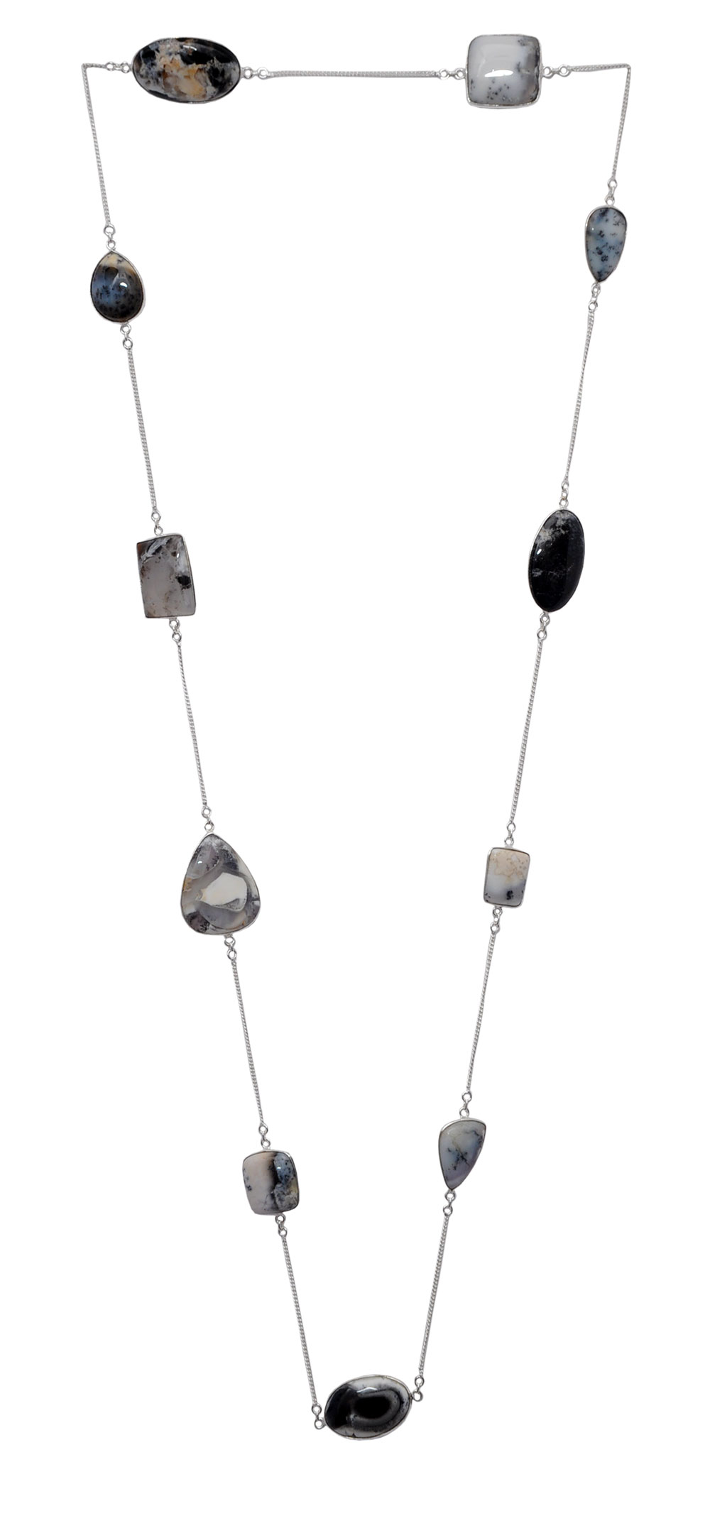 Dendritic Agate gemstone Chain In .925 Sterling Silver Overlay