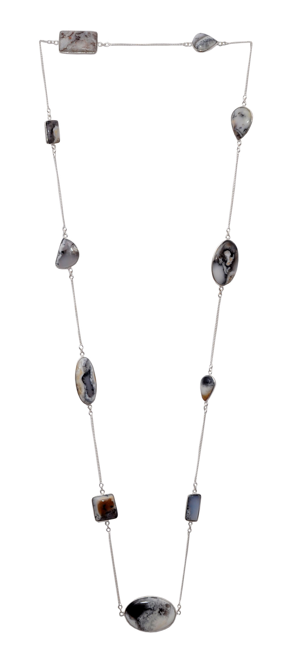 Dendritic Agate gemstone Chain In .925 Sterling Silver Overlay