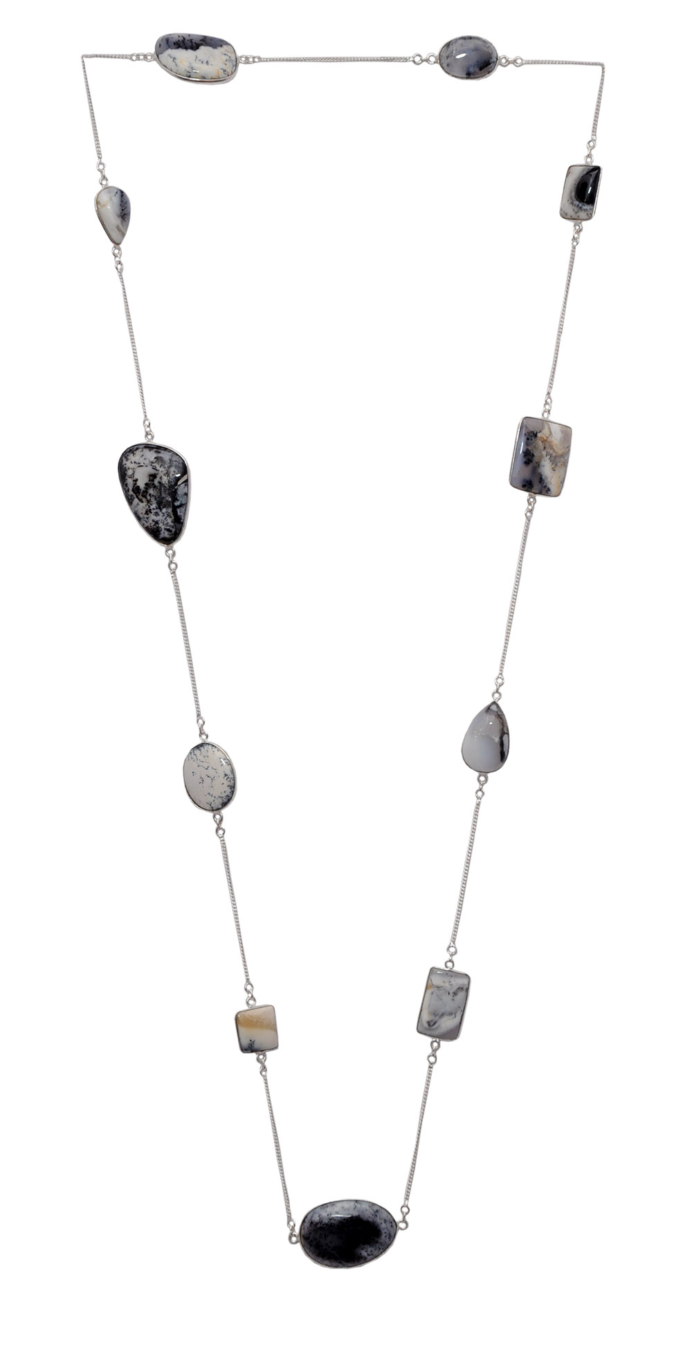 Dendritic Agate gemstone Chain In .925 Sterling Silver Overlay