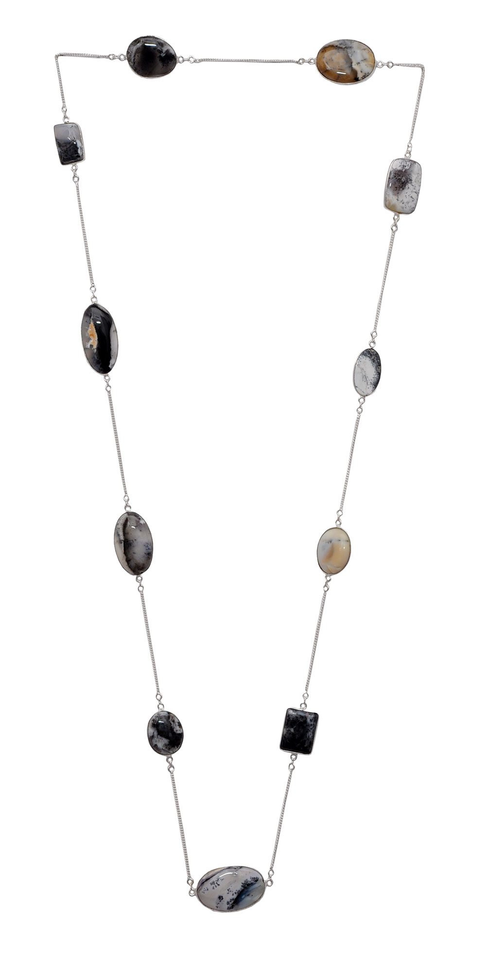 Dendritic Agate gemstone Chain In .925 Sterling Silver Overlay