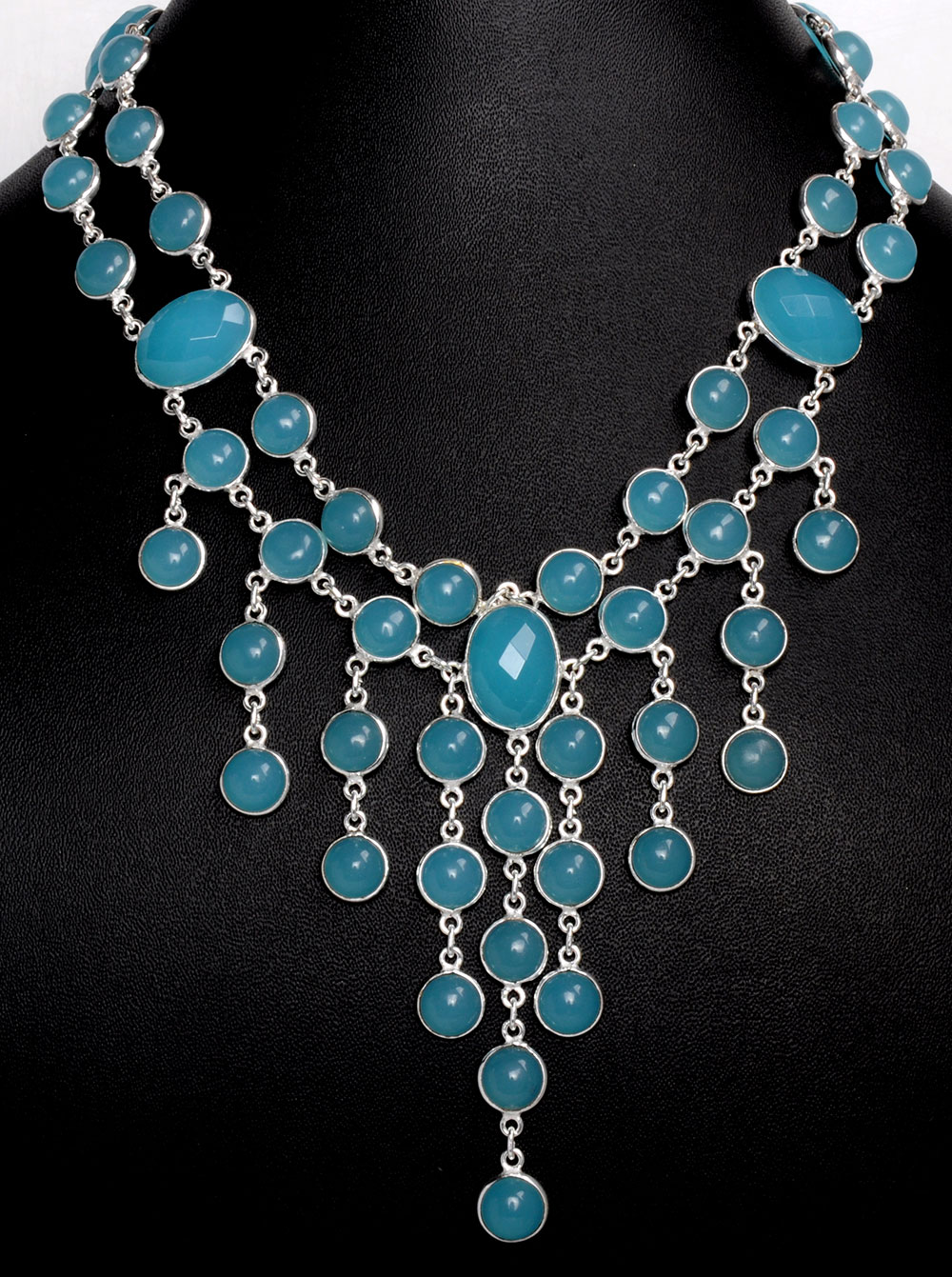 Blue Chalcedony Oval & Round faceted stone Necklace In .925 Silver Overly - Image 4