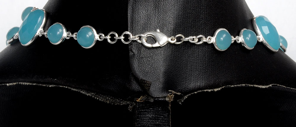 Blue Chalcedony Oval & Round faceted stone Necklace In .925 Silver Overly - Image 3